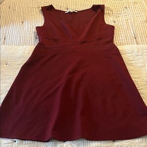 Max Studio Rich Burgundy A line Dress with Criss Cross Waist Detail